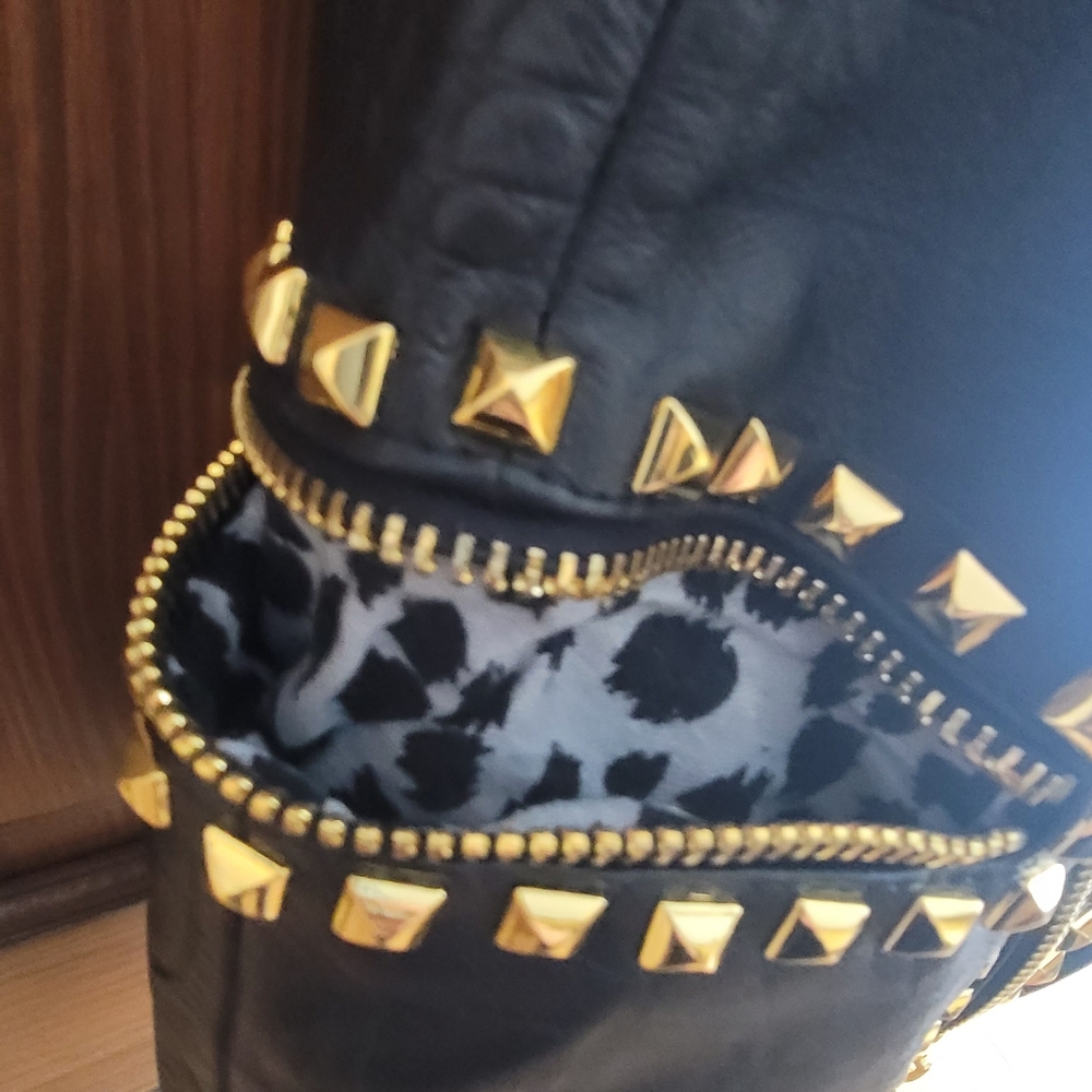 Betsey Johnson Large Hobo Croc To It Black and Gold Studded Women's Bag - Picture 5 of 12